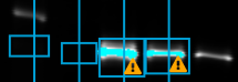 Caution symbols on quantification shapes that cannot be quantified.