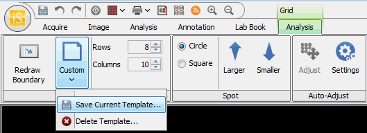 Image Studio grid analysis save current templates