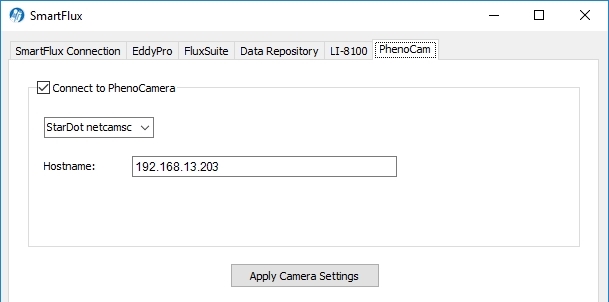 Entet the PhenoCam IP address