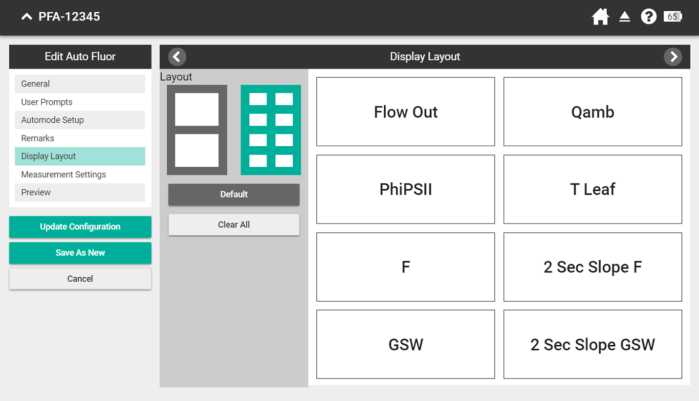 LI-600 Software layout screen